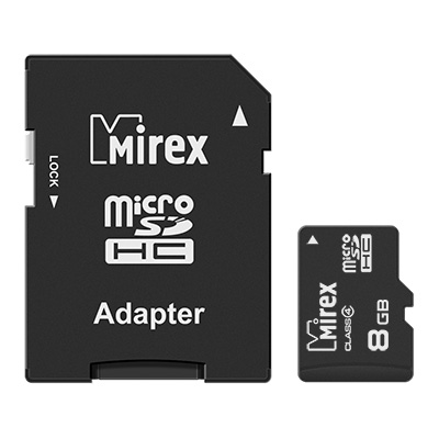 Фото Флеш карта microSD 8GB Mirex microSDHC Class 4 (SD адаптер) {13613-ADTMSD08}