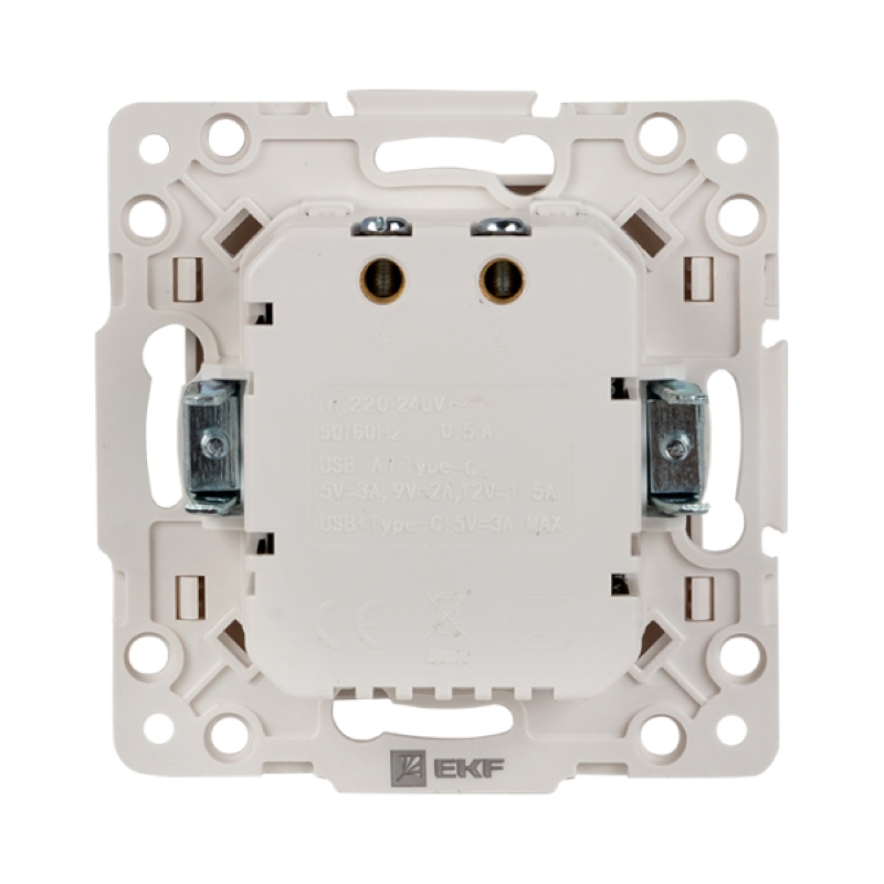 Фото Розетка USB 2-м Стокгольм тип A+C механизм бел. PROxima EKF EYR-2USB-type-C (2)