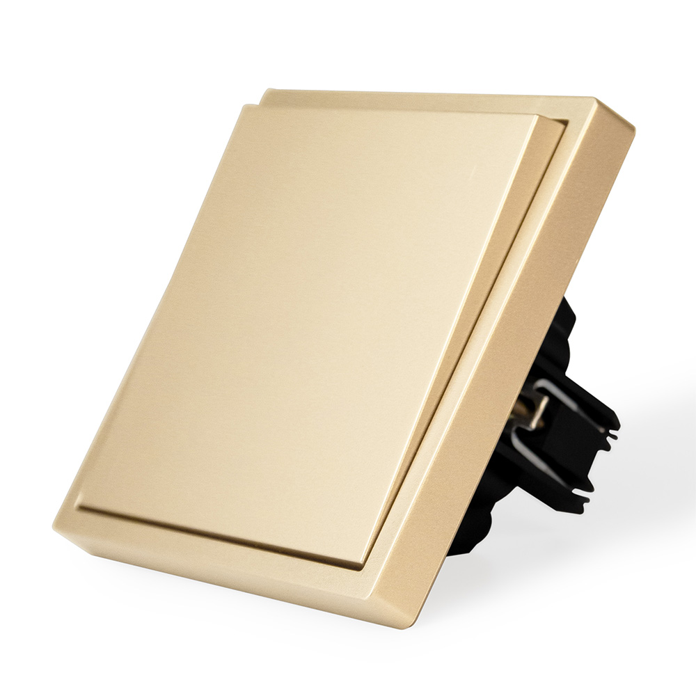 Фото Выключатель золотой, одноклавишный, 1 пост, с тонкой пластиковой рамкой Vell Grand {GD1P-1L-Grand}