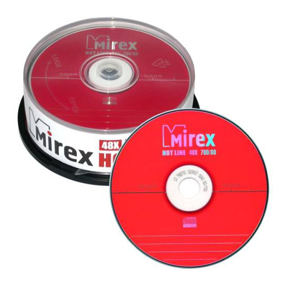 Фото Диск CD-R Mirex 700 Mb, 48х, HotLine, Cake Box 25 шт 201601 {UL120050A8M}
