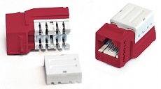 Фото Вставка KJNE-8P8C-C5e-90-RD Keystone Jack RJ45(8P8C) кат.5e 110 IDC заделка с помощью NE-TOOL красн. Hyperline 212409