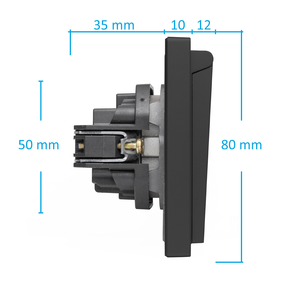 Фото Розетка черная, электрическая с защитной крышкой, 1 пост, с тонкой пластиковой рамкой Vell {BK-EUW-Grand} (2)
