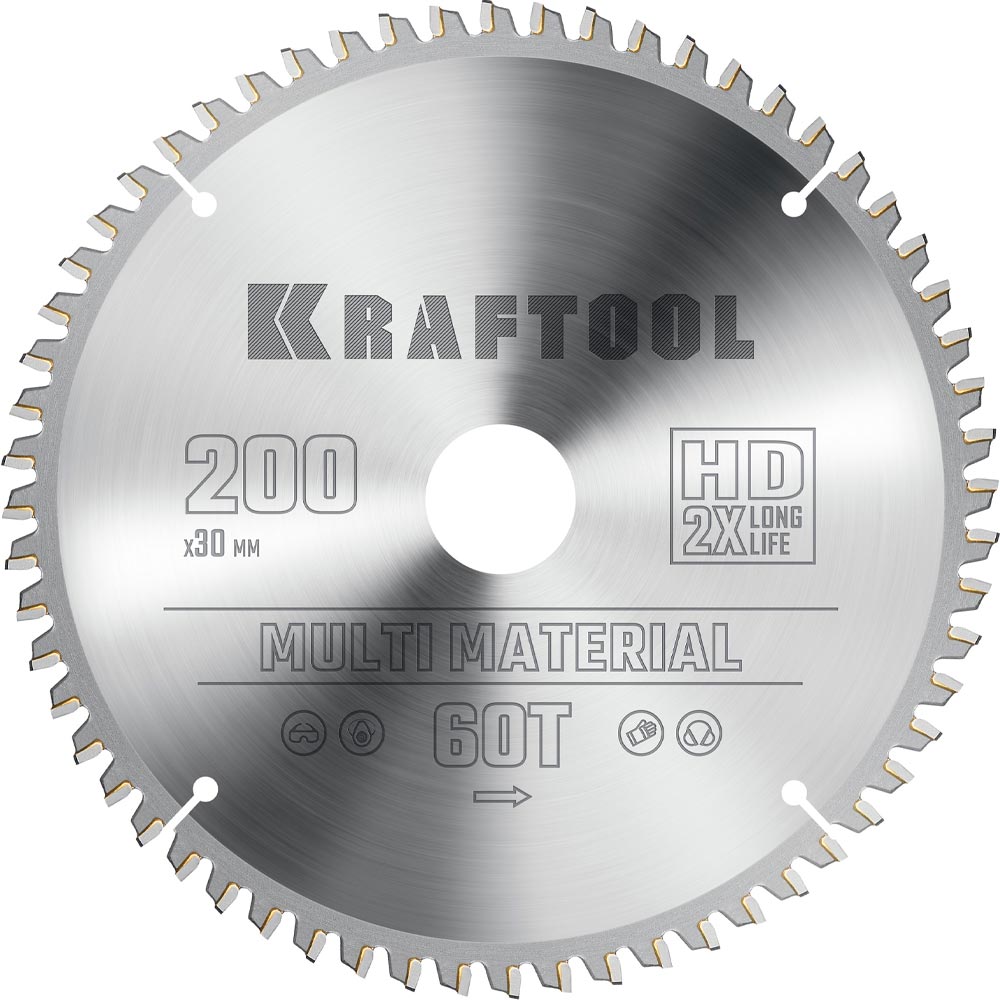 Фото Пильный диск по алюминию KRAFTOOL Multi Material, 200 х 30 мм, 60Т {36953-200-30}