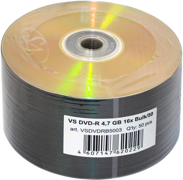 Фото Диск DVD-R VS 4.7 Gb, 16x, Bulk (50), (50/600) 20229 {VSDVDRB5003}