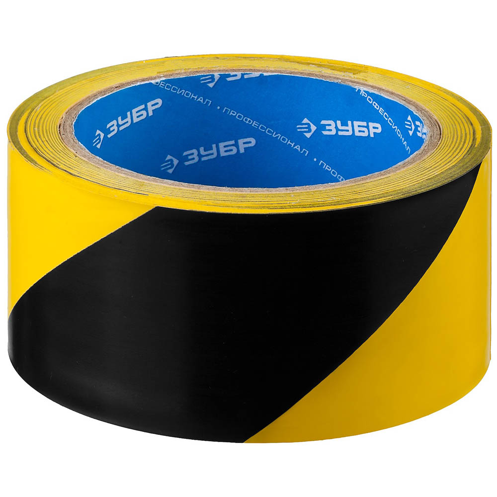 Фото Разметочная клейкая лента, ЗУБР Профессионал 12249-50-25, цвет черно-желтый, 50мм х 25м (2)