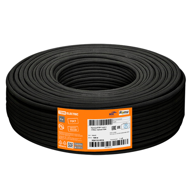 Фото Провод КГФР 1х4,0-1, черный TDM Electric {SQ0132-0016}
