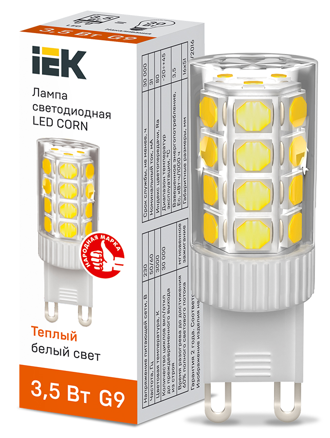Фото IEK Лампа LED CORN капсула 3,5Вт 230В 3000К керамика G9 {LLE-CORN-4-230-30-G9}