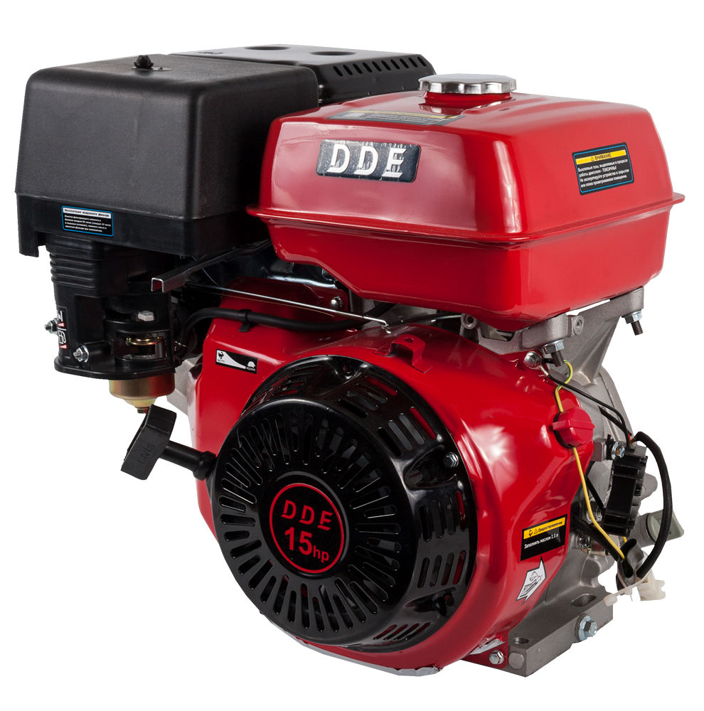 Фото Двигатель бензиновый четырехтактный DDE190F-S25G (25.0 мм, 15.0 л.с., 420 куб.см., фильтр-картридж, датчик уровня масла, генерирующая катушка 80W)
