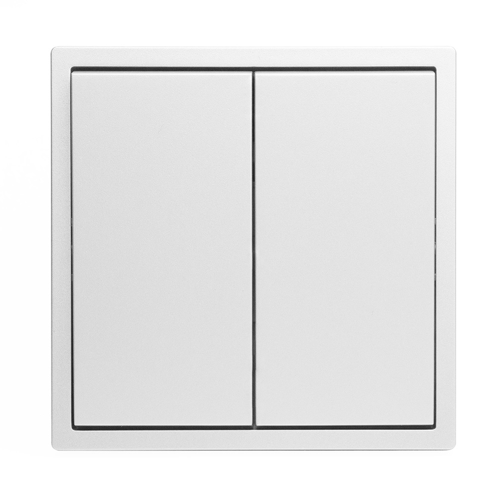 Фото Выключатель белый, двухклавишный, 1 пост, с тонкой пластиковой рамкой Vell {WH1P-2L-Grand} (5)