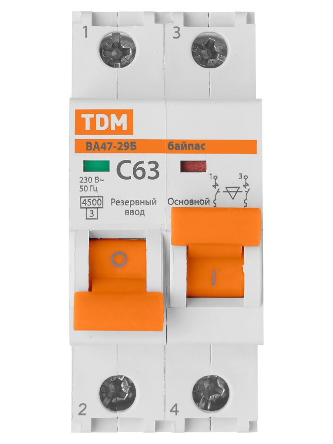 Фото Автоматический выключатель TDM с мех. блок. (байпас) ва47-29б 1р+1р 63а 4,5ка х-ка С {SQ0206-0406} (2)