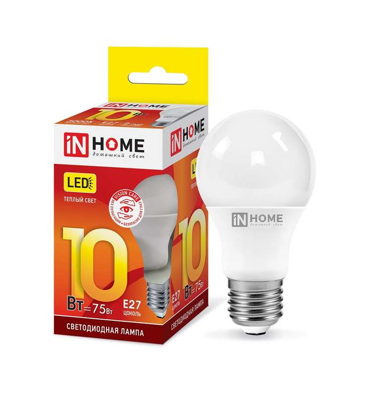 Фото Лампа светодиодная LED-A60-VC 10Вт 230В E27 3000К 900Лм IN HOME 4690612020204