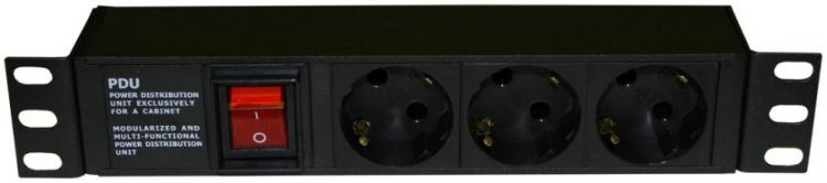Фото Hyperline SHE10-3SH-S-IEC Блок розеток для 10" шкафов, горизонтальный, 3 розетки Schuko, выключатель {255010}