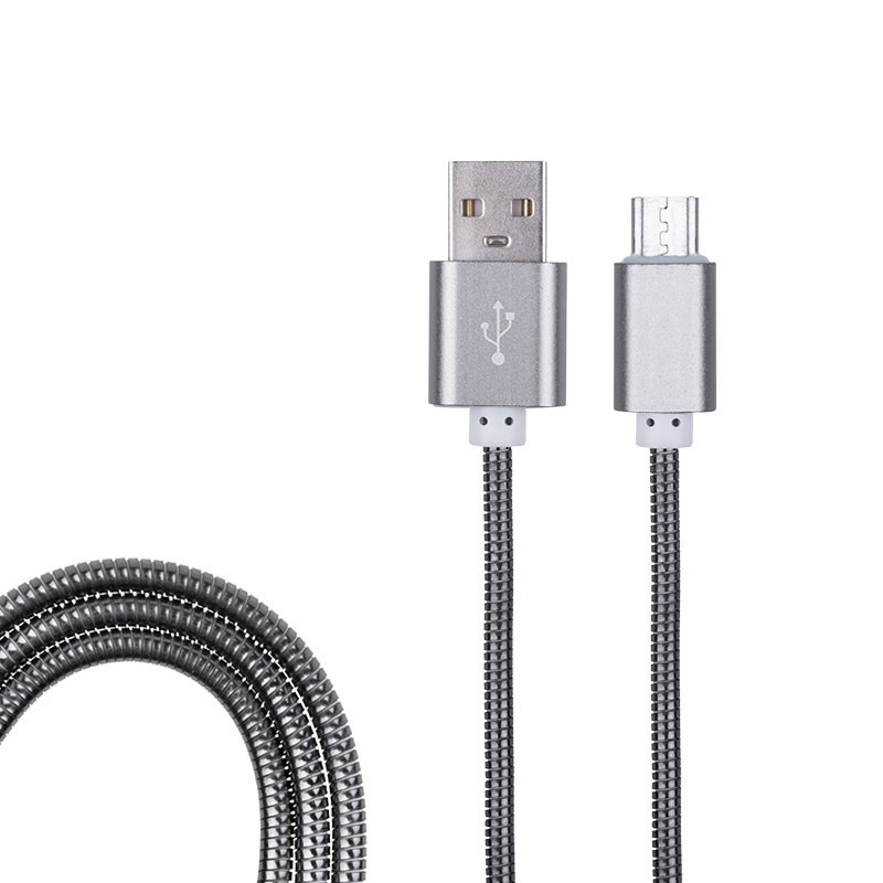 Фото USB кабель microUSB, шнур в металлической оплетке черный {18-4221}