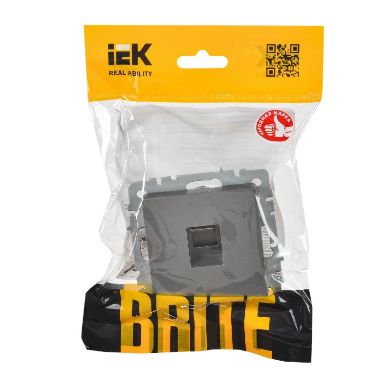 Фото Розетка компьютерная СП RJ45 кат.6 BRITE РК11-БрС сталь IEK BR-K10-2-K46 (1)