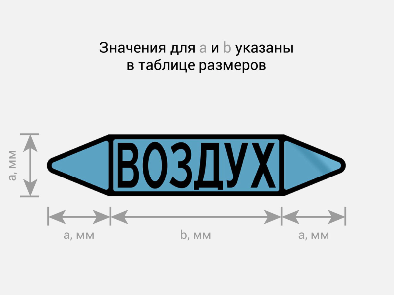 Фото Маркировочная стрелка (наклейка) на трубопровод - синяя / голубая - маркировка группы веществ «ВОЗДУХ» Р.2 {F02-3001-Econ} (1)
