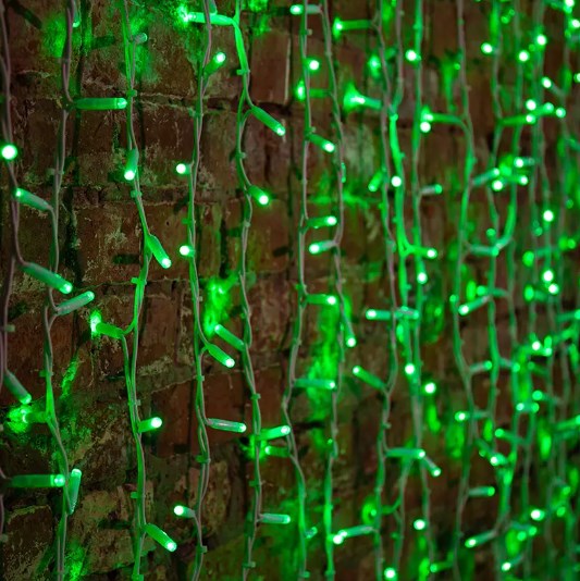 Фото Гирлянда "Светодиодный Дождь" 2х3м, постоянное свечение, белый провод, 230 В, диоды зелёные, 760 LED {235-134}