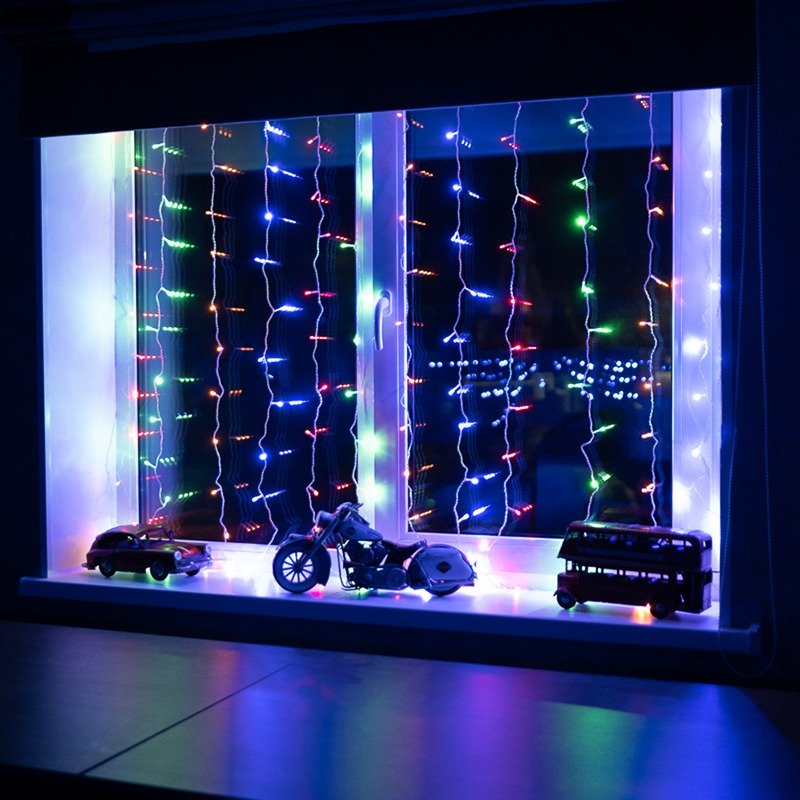 Фото Гирлянда Светодиодный Дождь 1,5х1,5 м, свечение с динамикой, прозрачный провод, 230 В, диоды мультиколор {235-019} (7)