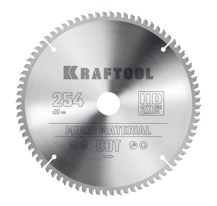 Фото Пильный диск по алюминию KRAFTOOL Multi Material, 254 х 30 мм, 80Т {36953-254-30}