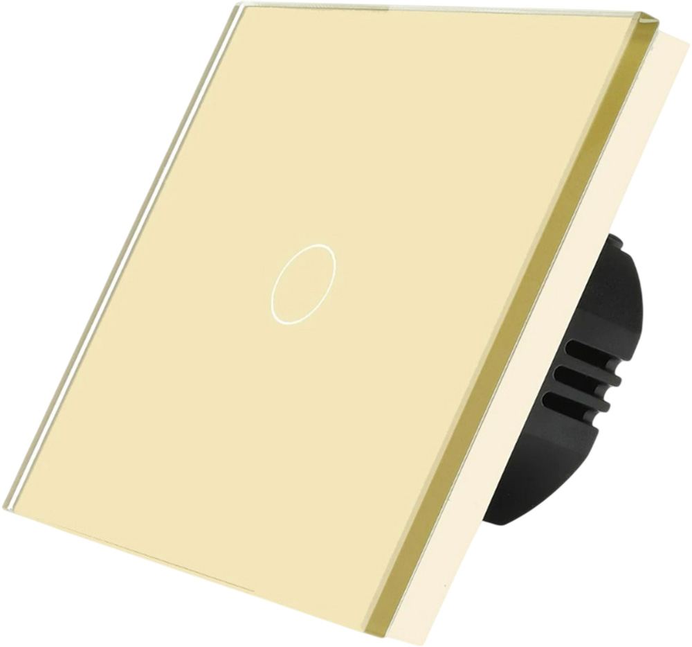 Фото Сенсорный выключатель золотой, одноклавишный, 1 пост, стеклянная панель Vell {GD1P-1G}