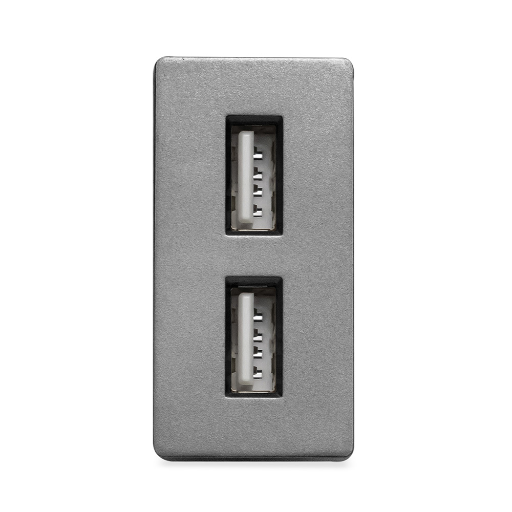 Фото Розетка серая, 1/2, USB A + USB A разъем, 1A, модуль, Vell {GY-1/2-AA}