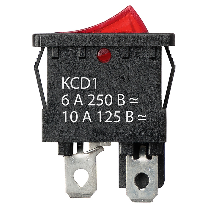 Фото Клавишный переключатель KCD1-201N 250В AC/DC, 2P, 6А, ON-OFF, красная клавиша, с LED подсв., Mini TDM {SQ0746-0141} (3)