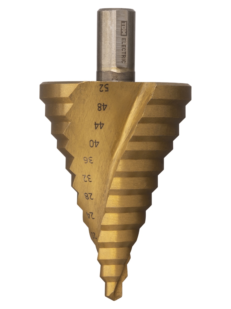 Фото Сверло по металлу ступенчатое, 6-52 мм, 12 ступеней, нитрид., HSS, цилиндр. хв., "Рубин" TDM {SQ1090-0723} (2)