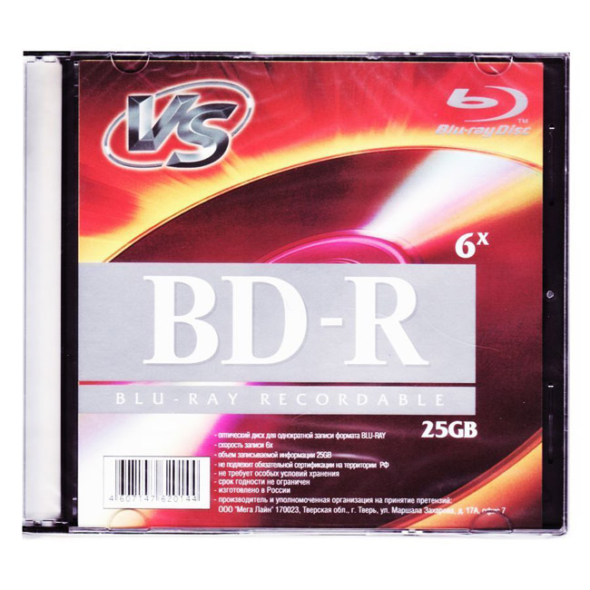 Фото Диск BD-R VS 25 Gb, 6x, Slim Case (1), (1/200) 20144 {VSBDR4SL02}