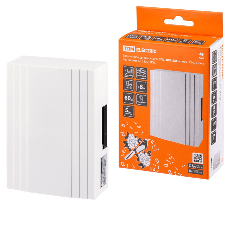 Фото Звонок проводной в эл.сеть ЗПС-10/2-ЭМ (эл.мех - Ding-Dong, без кнопки, AC 230V) TDM {SQ1901-0046}