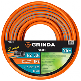 Фото Поливочный шланг, PROLine GRINDA FLEX 3, 1/2", 50 м, 25 атм, из термоэластопласта, трёхслойный, армированный {429008-1/2-50} (1)