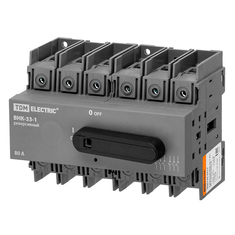 Фото Рубильник ВНК-33-1 3П, 80 А, реверсивный TDM Electric {SQ0744-0417}