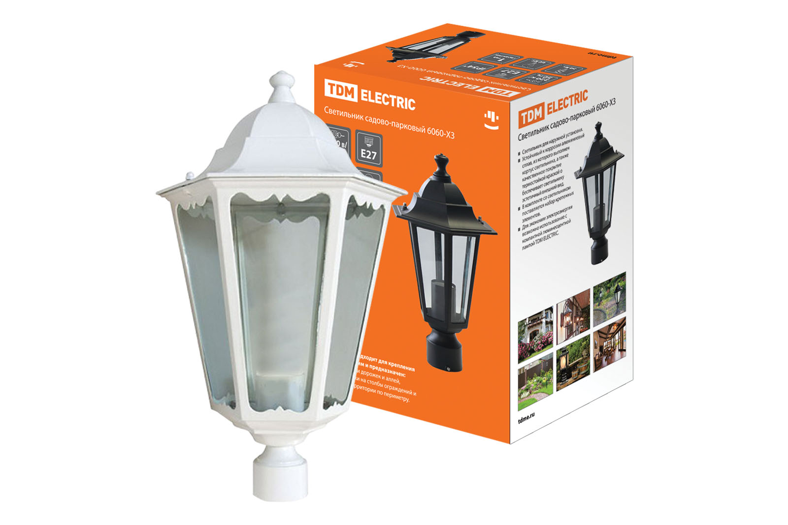 Фото Светильник 6060-23 садово-парковый шестигранник, 60Вт, на опору, белый {SQ0330-0063}