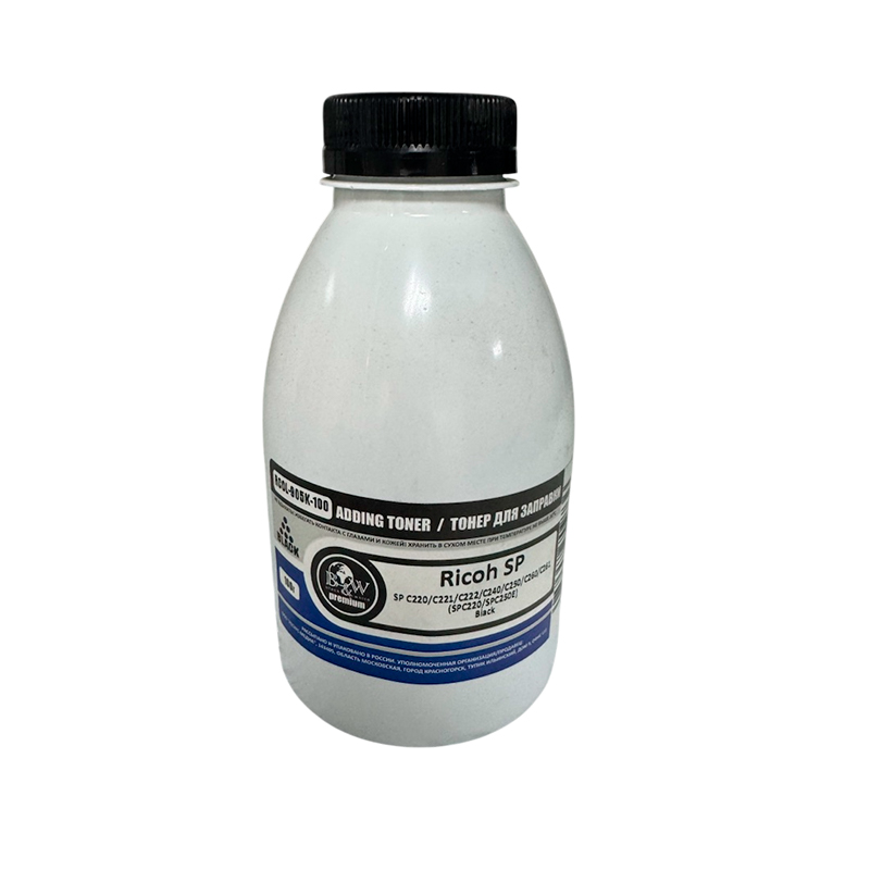 Фото Тонер Ricoh SP C220/С221/С222/C240/C250/C260/С261 (SPC220/SPC250E) Black, химический (фл. 100г) B&W фас.Россия {RCOL-905K-100}