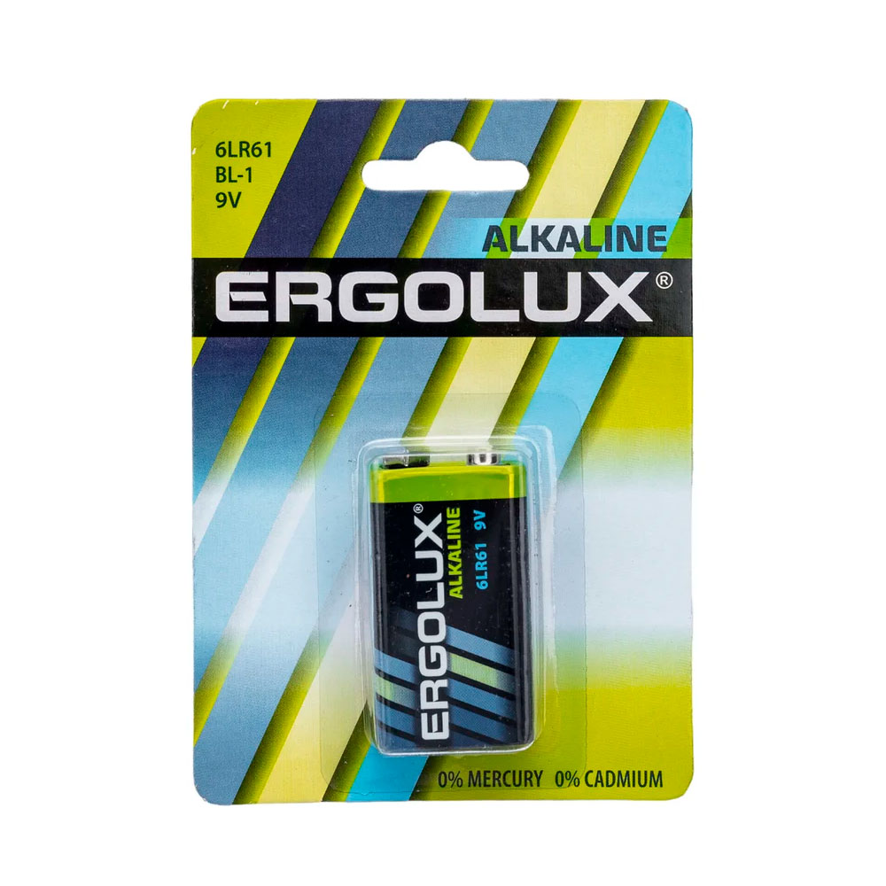 Фото Элемент питания алкалиновый "крона" 6LR61 BL-1 6LR61 BL-1 9В Alkaline (блист.1шт) Ergolux 11753