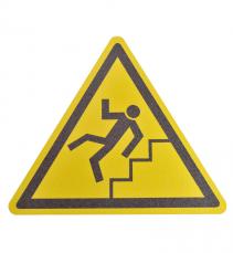 Фото Противоскользящий напольный знак "Осторожно ступеньки", желто-черный, треугольник со сторонами 600 мм {MBMD002600}