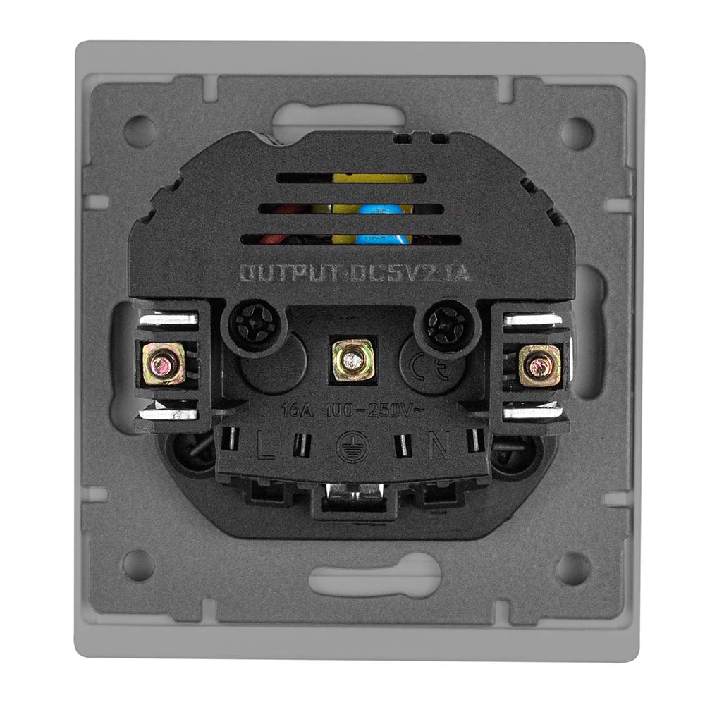 Фото Розетка электрическая, светло-серая, 1 пост, USB-A, USB-A, с рамкой Vell Air {V702084} (3)