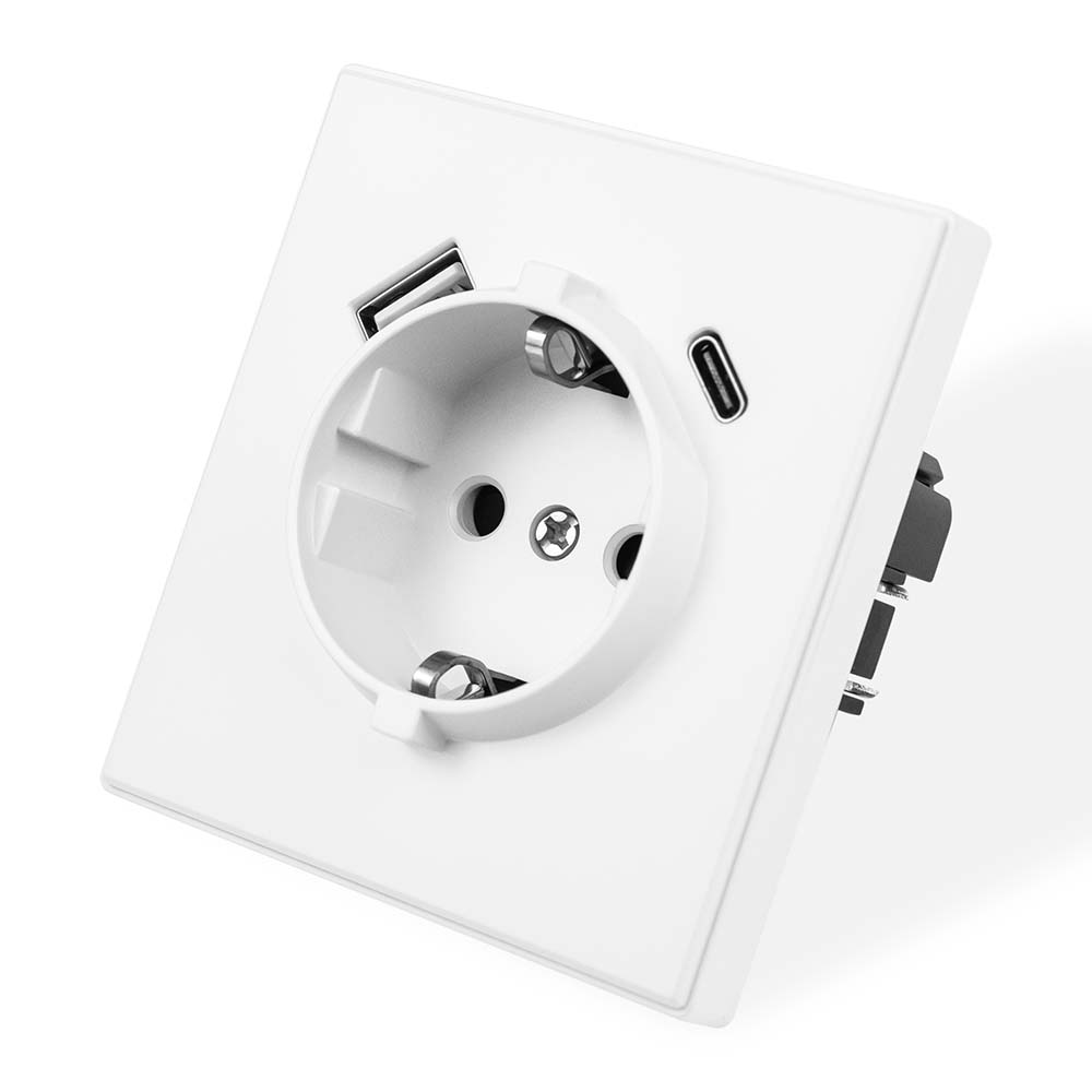 Фото Розетка электрическая, белая, 1 пост, USB-A, USB-С, с рамкой Vell Air {V702085}