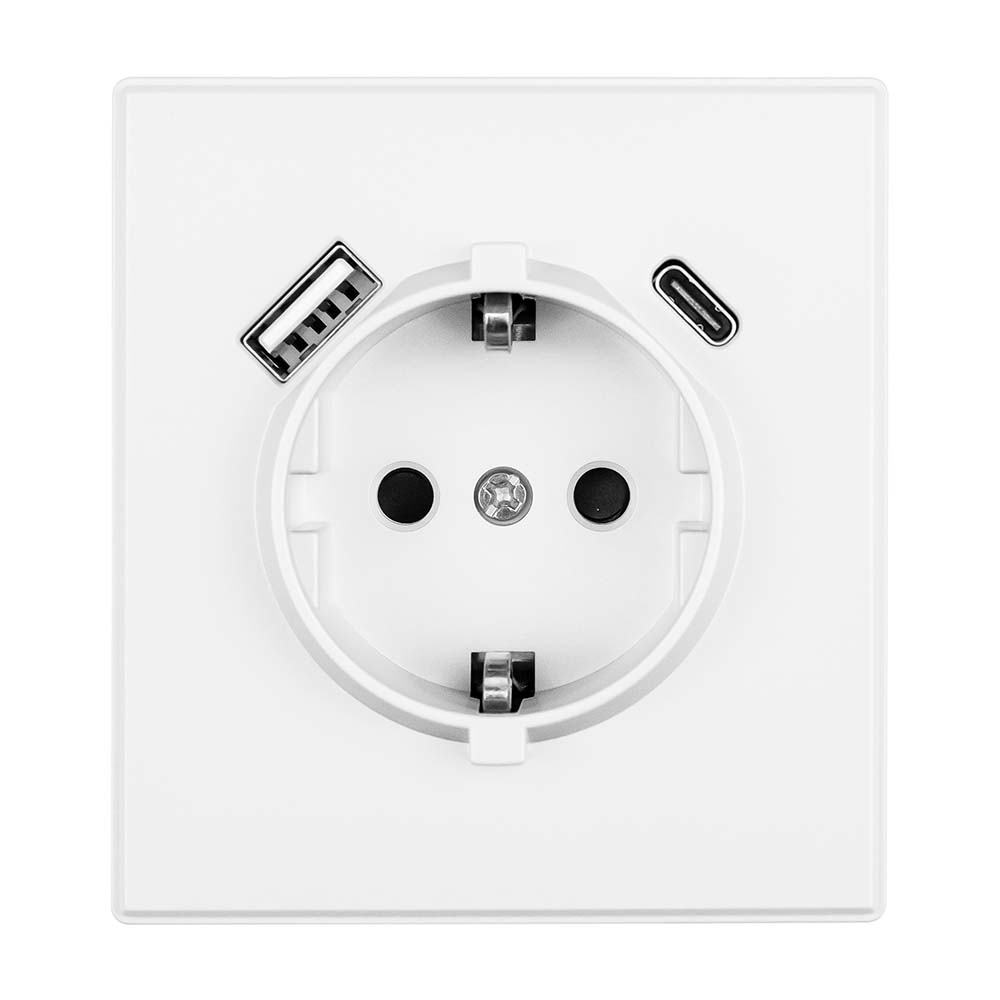Фото Розетка электрическая, белая, 1 пост, USB-A, USB-С, с рамкой Vell Air {V702085} (1)