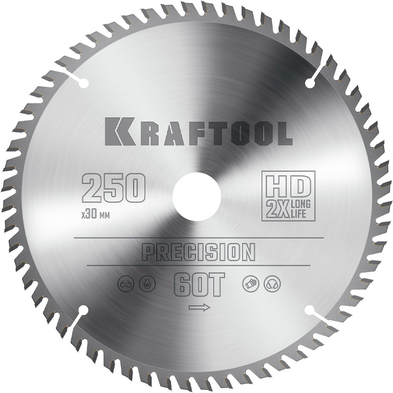 Фото Пильный диск по дереву KRAFTOOL Precision, 250 х 30 мм, 60Т {36952-250-30}