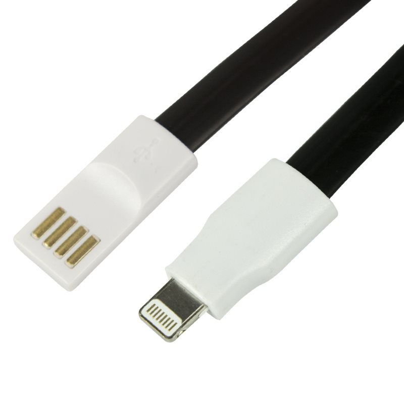 Фото USB кабель для iPhone 5/6/7 моделей плоский силиконовый шнур черный REXANT {18-1978}