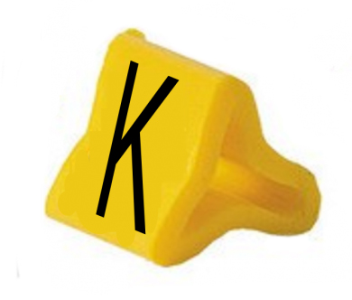 Фото Маркер закрытого профиля Partex PY-01 на провод 0.2-0.75 мм², символ "K", Ø 1.0-2.0 мм², желтый/черный (катушка 1000 шт.) {PY-01003BV40.K}