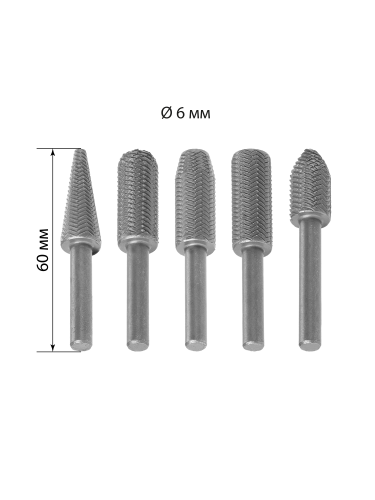 Фото Набор шарошек шлифовальных, Ø 6 мм, L 60 мм, по металлу, 5 шт, "Рубин" TDM {SQ1097-0523} (4)
