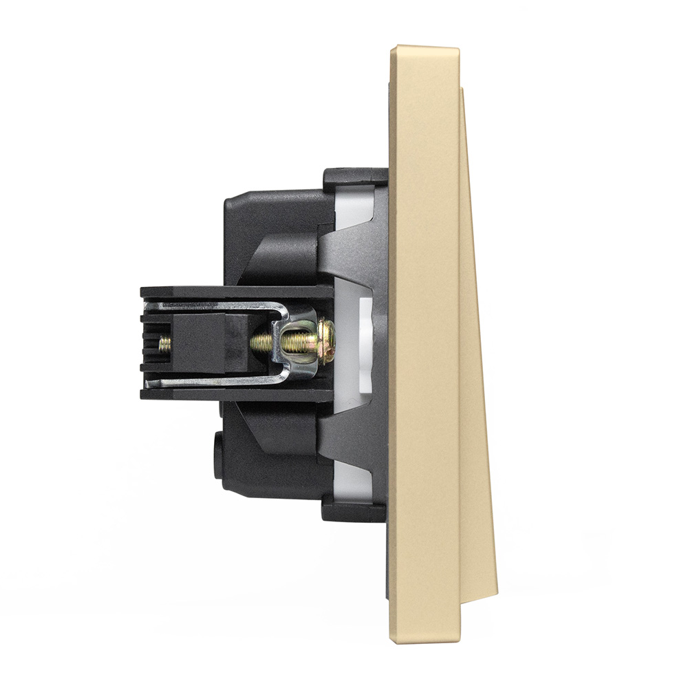 Фото Выключатель золотой, трехклавишный, 1 пост, с тонкой пластиковой рамкой Vell {GD1P-3L-Grand} (4)