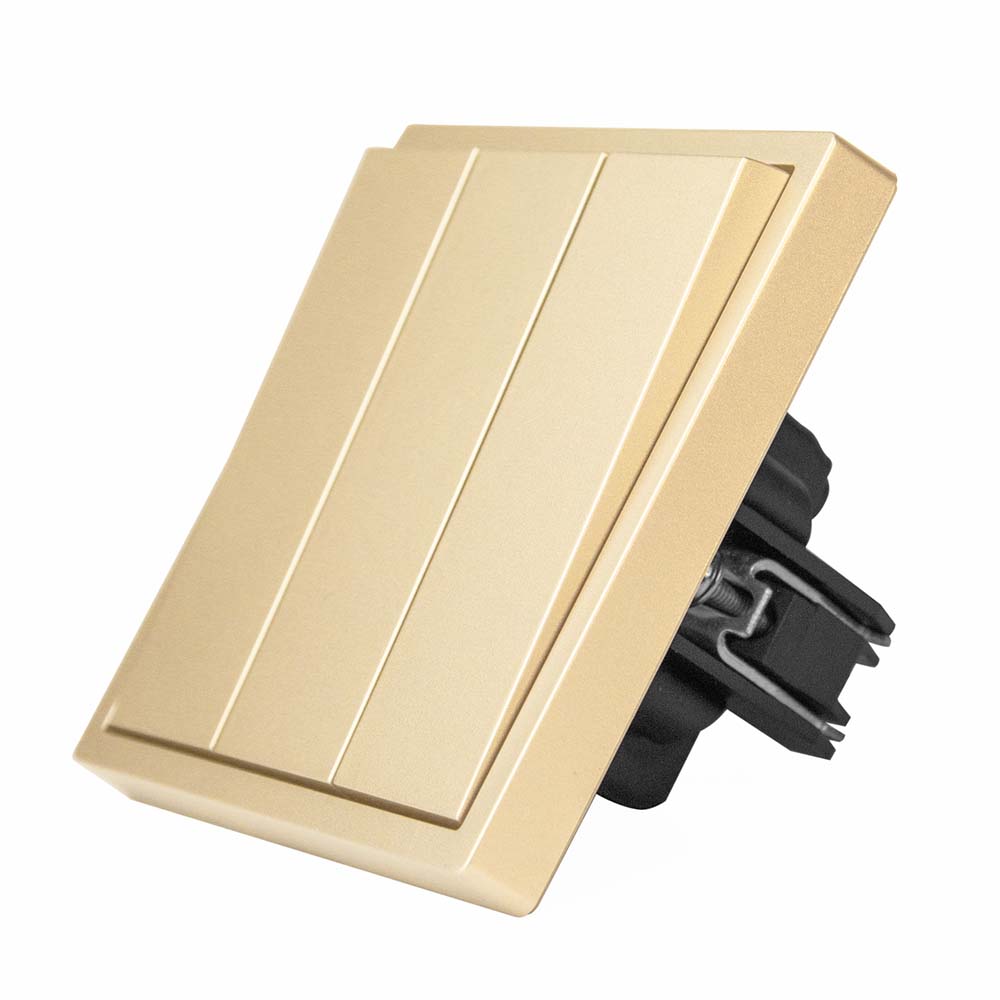 Фото Выключатель золотой, трехклавишный, 1 пост, с тонкой пластиковой рамкой Vell {GD1P-3L-Grand}