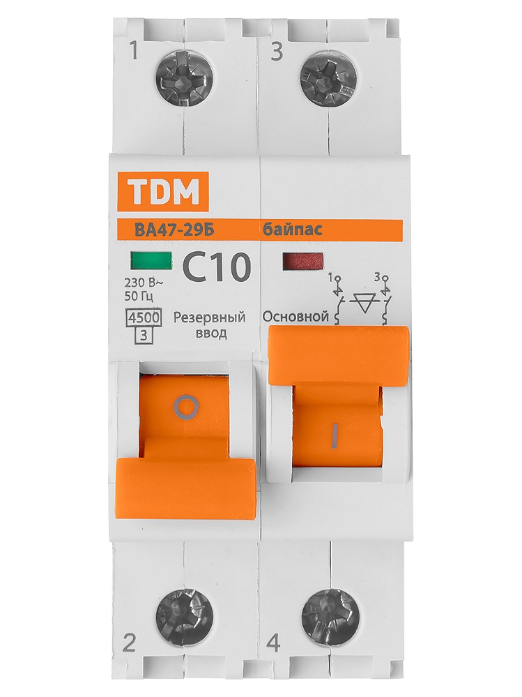 Фото Автоматический выключатель TDM с мех. блок. (байпас) ВА47-29Б 1Р+1Р 10А 4,5кА х-ка C TDM {SQ0206-0415} (2)