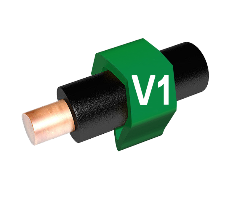 Фото Маркеры многознаковые Partex PA-1 на провода и кабели 1.5-4.0 мм², символ "V1", Ø 2.5-5.0 мм, зеленый (пачка 100 шт.) {PA-10006AV59.V1}