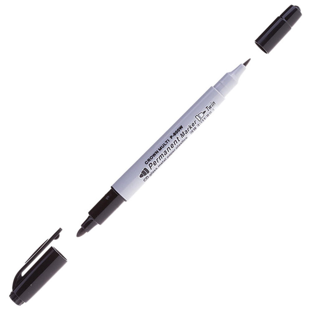 Фото Перманентный маркер Crown Multi Marker Twin P-800W двухсторонний, пулевидный наконечник, 2/1 мм, черный {095143}