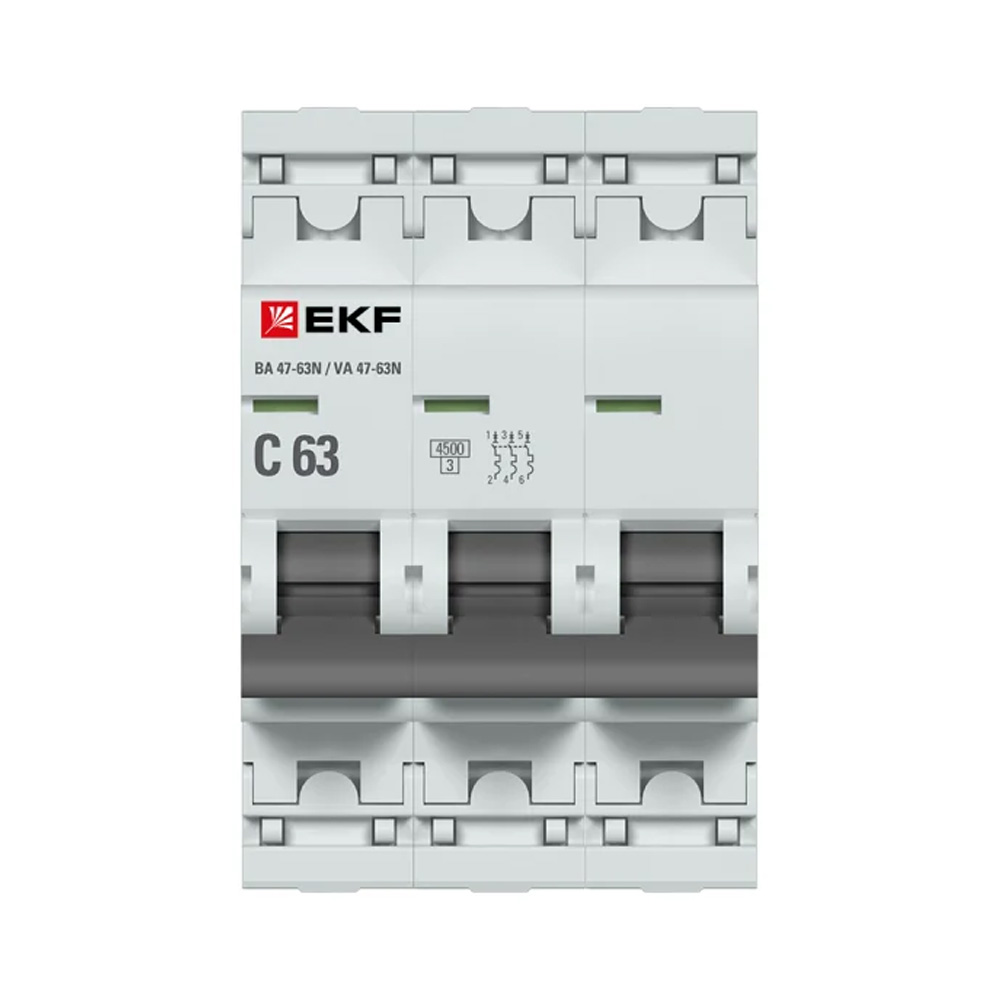 Фото Выключатель автоматический модульный 3п C 63А 4.5кА ВА 47-63N PROxima EKF M634363C (1)