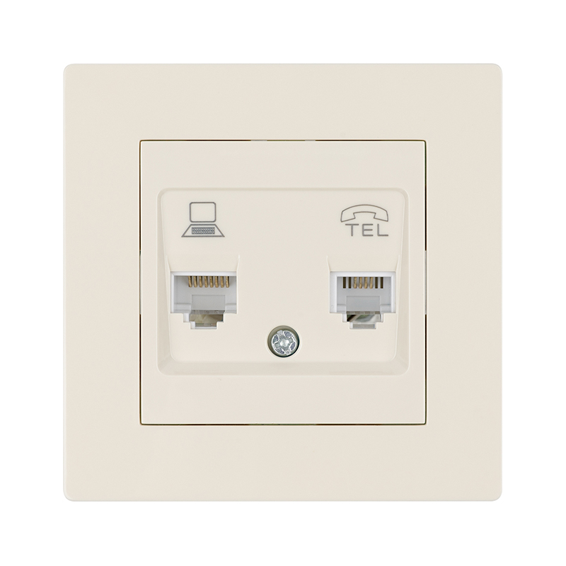 Фото Розетка телефонная RJ11 + компьютерная RJ45 сл. кость "Сенеж" TDM {SQ1816-0148}