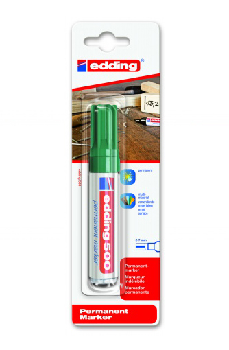 Фото Перманентный маркер Edding E-500 зеленый, клиновидный наконечник 2-7 мм (блистер) {E-500#1-B#4}