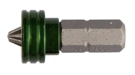 Фото Биты "ЕХPERT" с магнитным держателем-ограничителем KRAFTOOL тип хвостовика C 1/4", PH2, 25 мм, 1 шт. в блистере {26128-2-25-1}